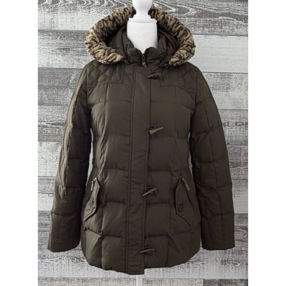 Ralph Lauren Jacket Women's M Brown Down/Feather Fill Wool Fur Hood Winter
